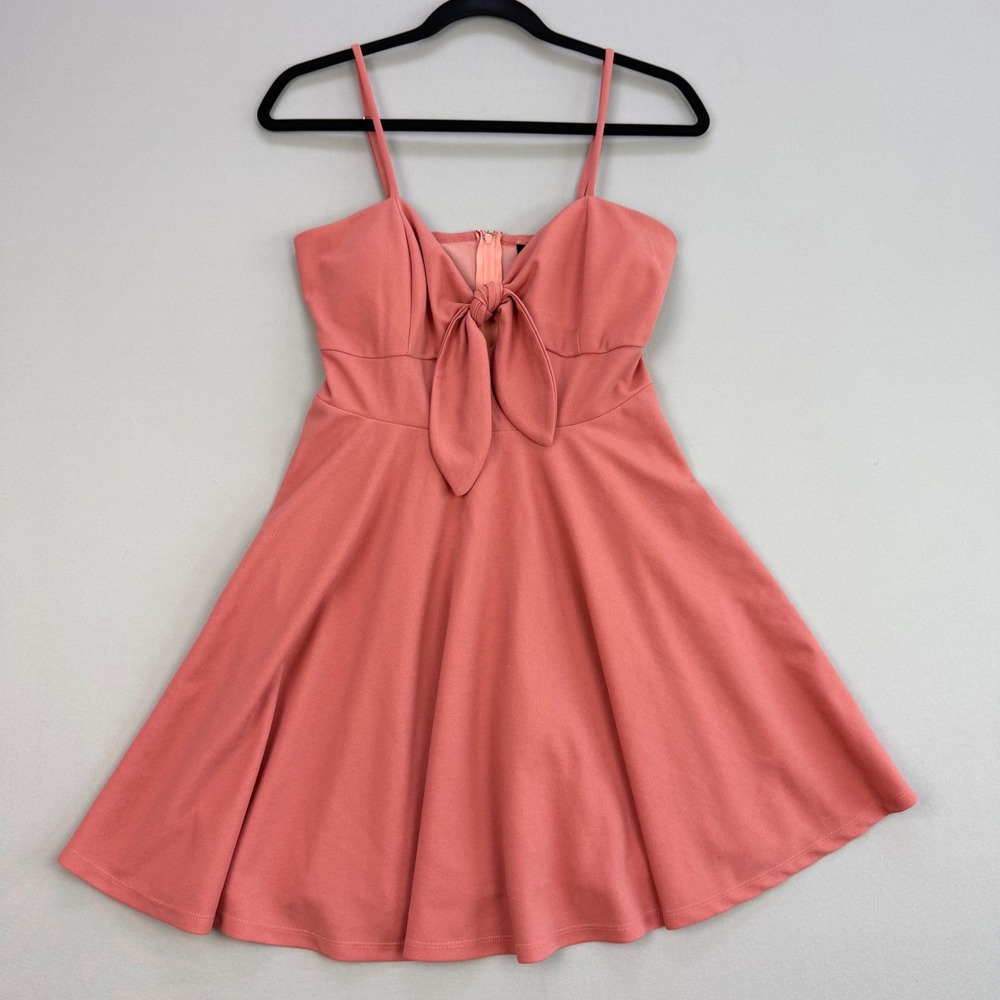 Windsor Pink Tie Front Skater Dress Mini Girly Babydoll Sweetheart Keyhole Large